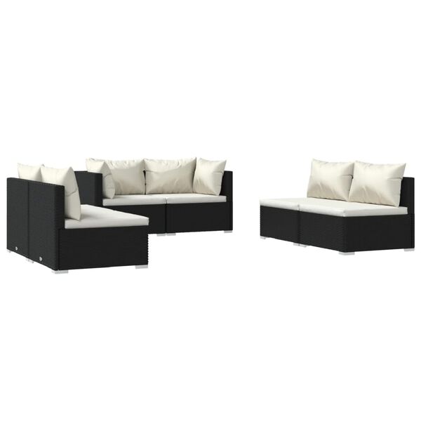 vidaXL 6-tlg. Garten-Lounge-Set mit Kissen Poly Rattan Schwarz