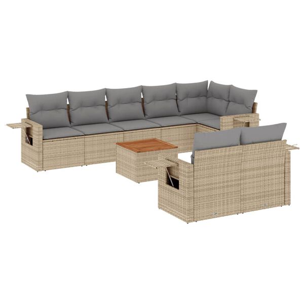 vidaXL 9-tlg. Garten-Sofagarnitur mit Kissen Beige Poly Rattan