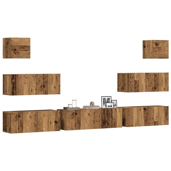 vidaXL 7-tlg. TV-Schrank-Set Wandmontage Altholz-Optik Holzwerkstoff
