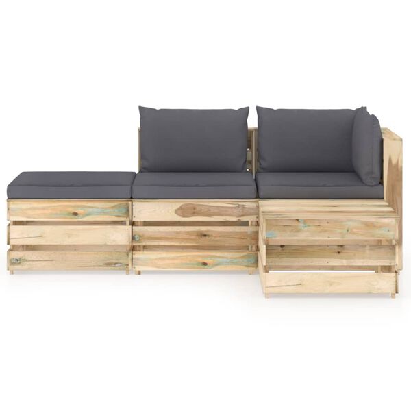 vidaXL 4-tlg. Garten-Lounge-Set mit Kissen Gr&uuml;n Impr&auml;gniertes Holz