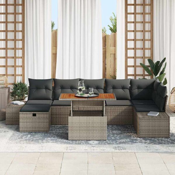 vidaXL Garten-Sofa-Set 8 pcs Grau Poly-Rattan