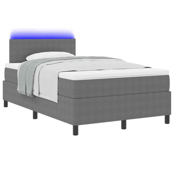 vidaXL LED Boxspringbett Hellgrau und Wei&szlig; 120 x 190 cm Cordstoff
