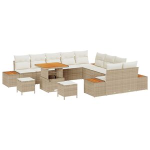 vidaXL Gartensofa-set mit Kissen mit Speicher 13 pcs Beige Poly Rattan