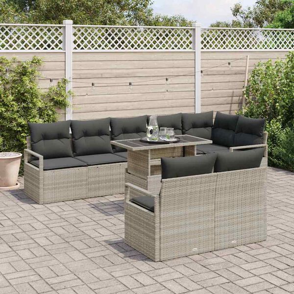 vidaXL Garten-Sofa-Set mit Kissen 9 pcs Hellgrau Poly-Rattan