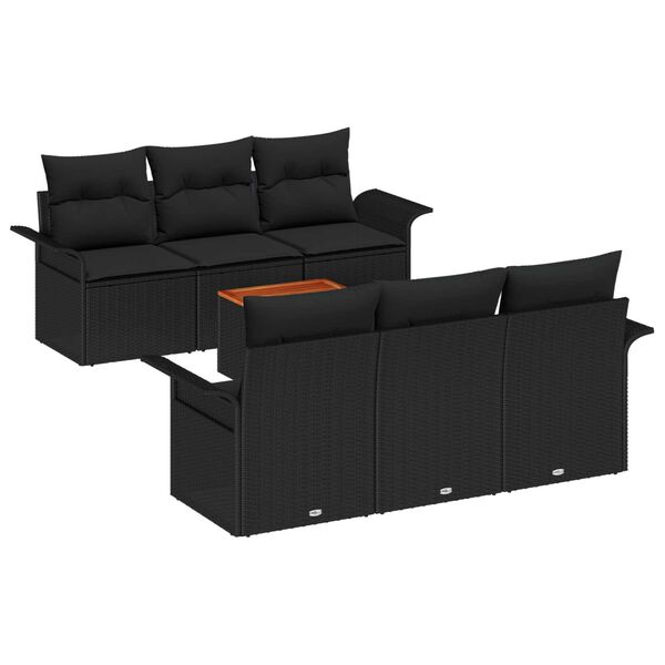 vidaXL Gartensofa-set mit Kissen 7 pcs Schwarz Poly-Rattan