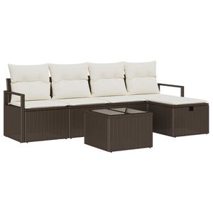 vidaXL Garten-Sofa-Set mit Kissen mit Speicher 6 pcs Braun Poly Rattan