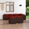 vidaXL 7-tlg. Garten-Lounge-Set mit Kissen Braun Poly Rattan
