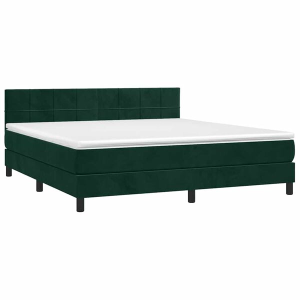 vidaXL Boxspringbett mit Matratze & LED Dunkelgr&uuml;n 160x200 cm Samt