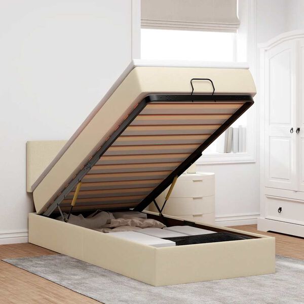 vidaXL Ottoman-Bett mit Matratze & LEDs Creme 90x190 cm Stoff