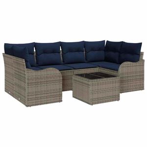 vidaXL Gartensofa-set 7 stk. 6-Sitzer Grau Poly-Rattan