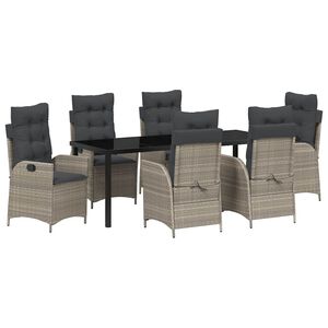 vidaXL Garten Essgruppe mit Kissen 7 pcs Hellgrau Poly-Rattan