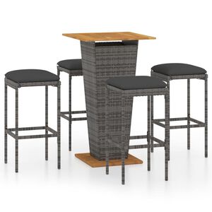 vidaXL 5-tlg. Gartenbar-Set mit Kissen Poly Rattan Grau