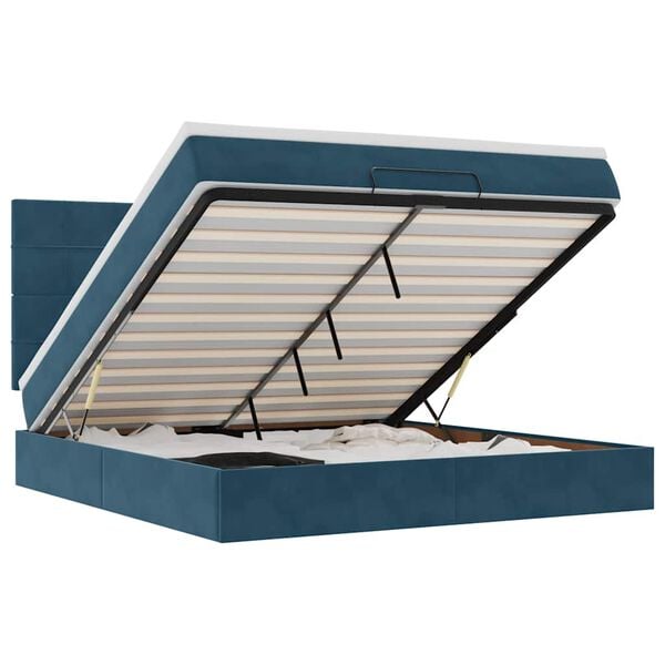 vidaXL Ottoman-Bett mit Matratzen & LEDs Dunkelblau 180x200 cm Samt