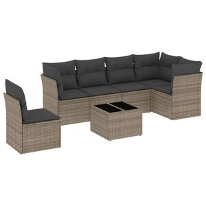 vidaXL 7-tlg. Garten-Sofagarnitur mit Kissen Grau Poly Rattan