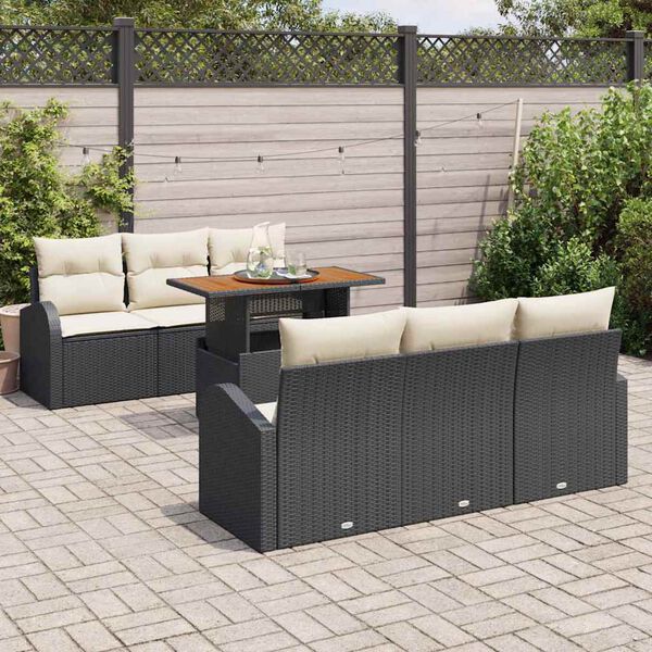 vidaXL Garten-Sofa-Set mit Kissen 7 pcs Schwarz und Creme