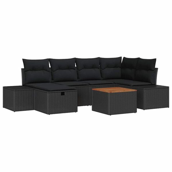 vidaXL Gartensofa-set mit Kissen 7 pcs Schwarz Poly Rattan