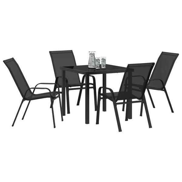 vidaXL Garten Essgruppe 5 pcs Schwarz Pulverbeschichteter Stahl