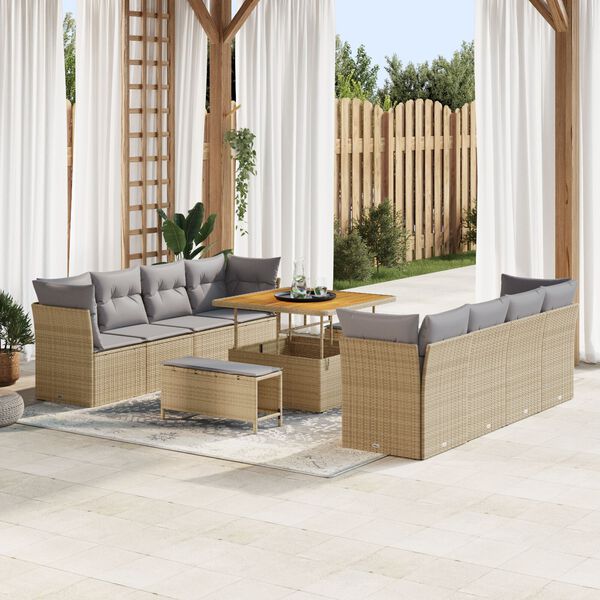 vidaXL Garten-Sofa-Set mit Kissen 11 pcs Beige und Hellgrau