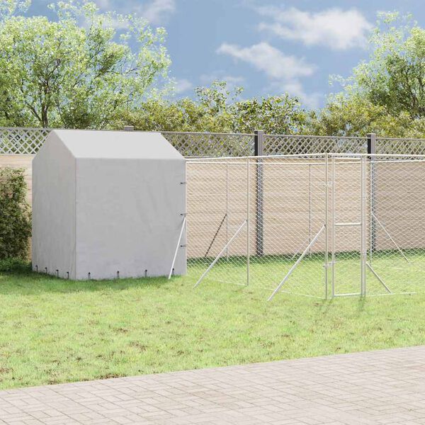 vidaXL Outdoor-Hundezwinger mit Dach Silbern 6x6x2,5m Verzinkter Stahl
