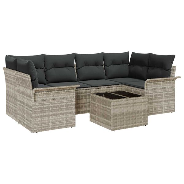 vidaXL Garten-Sofa-Set mit Kissen 7 pcs Hellgrau und Dunkelgrau
