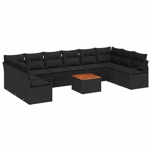 vidaXL Gartensofa-set mit Kissen 11 pcs Schwarz Poly-Rattan