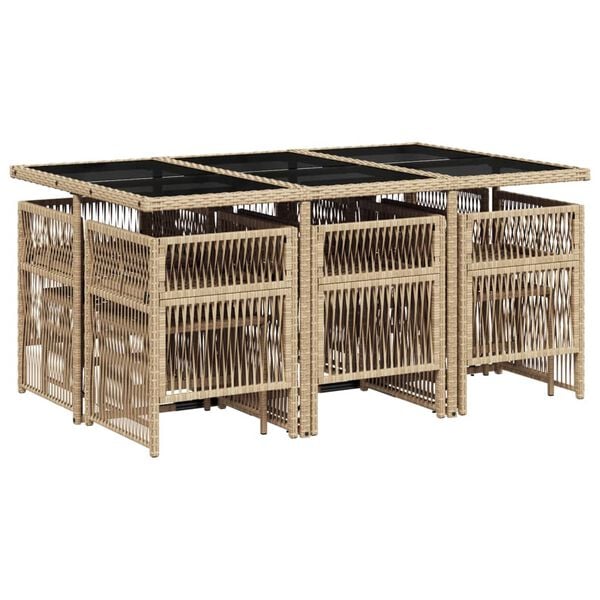 vidaXL 11-tlg. Garten-Essgruppe mit Kissen Beigemischung Poly Rattan