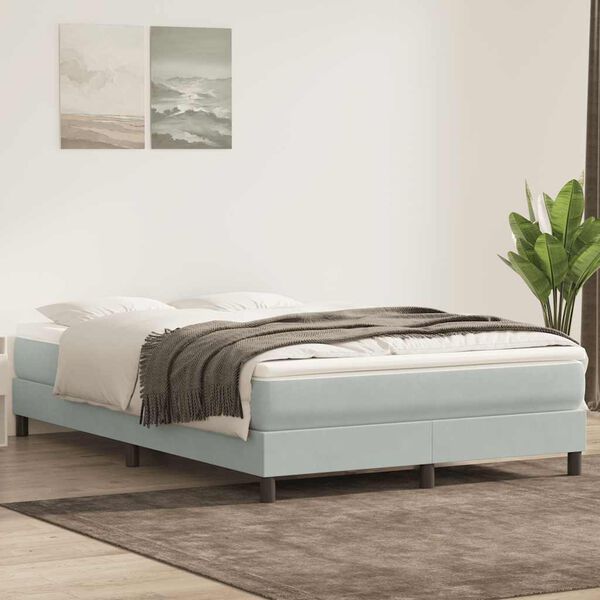vidaXL Boxspringbett mit Matratze Hellgrau 160x220 cm Samt