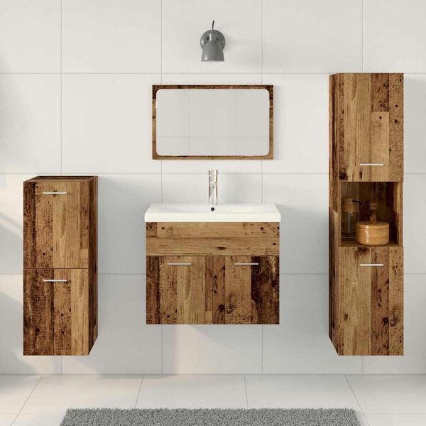vidaXL Badezimmerm&ouml;bel-Set mit Regal mit T&uuml;r 5 pcs Braun Holzwerkstoff