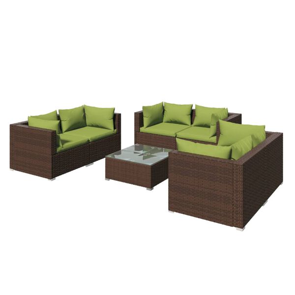 vidaXL 7-tlg. Garten-Lounge-Set mit Kissen Poly Rattan Braun