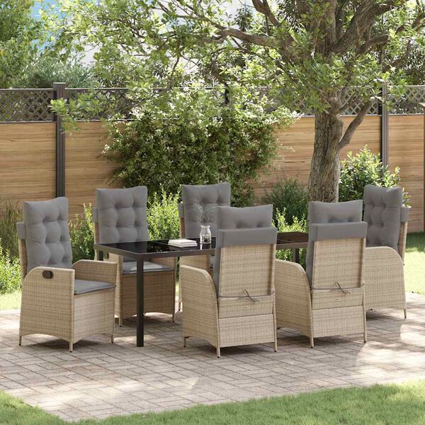 vidaXL Garten Essgruppe mit Kissen 7 pcs Beige Poly-Rattan