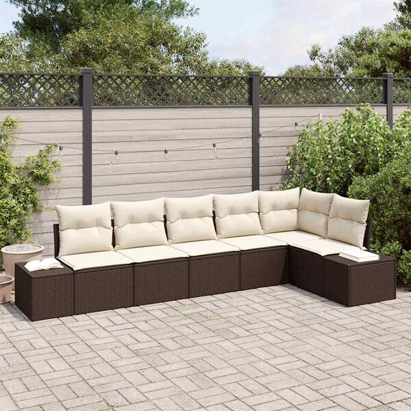 vidaXL Garten-Sofa-Set mit Kissen 6 pcs Braun und Creme Poly-Rattan