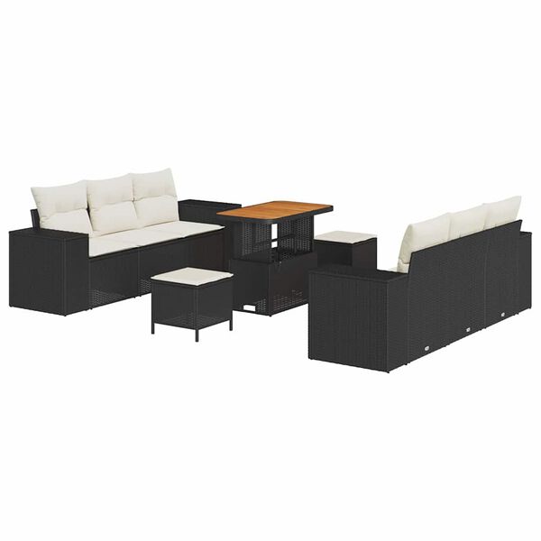vidaXL Gartensofa-set mit Kissen 9 pcs Schwarz und Creme Poly Rattan
