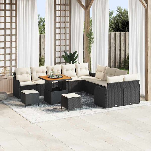 vidaXL Garten-Sofa-Set mit Kissen mit Kissen 13 pcs Schwarz und Creme