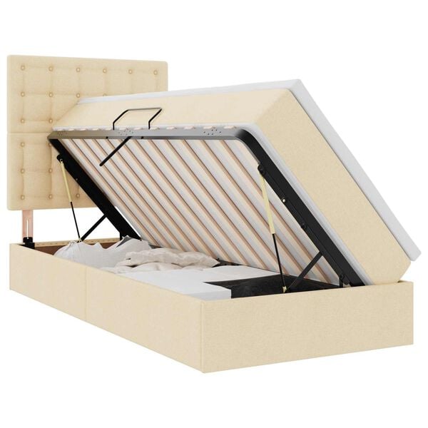 vidaXL Bett mit Stauraum und LED mit LED Creme 100 x 200 cm Polyester