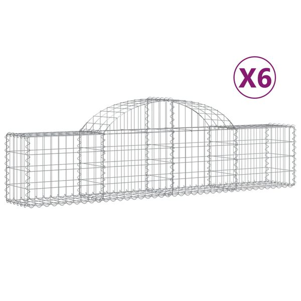 vidaXL Gabionen mit Hochbogen 6 Stk. 200x30x40/60 cm Verzinktes Eisen