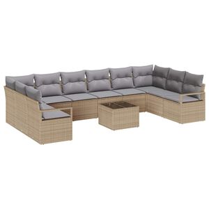 vidaXL Sofa Set mit Kissen 11 pcs Beige und Hellgrau Poly-Rattan
