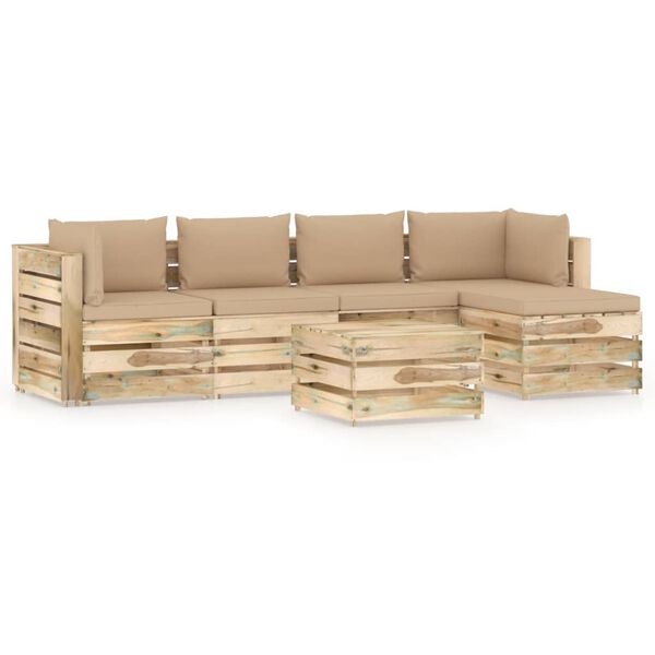 vidaXL 6-tlg. Garten-Lounge-Set mit Kissen Gr&uuml;n Impr&auml;gniertes Holz