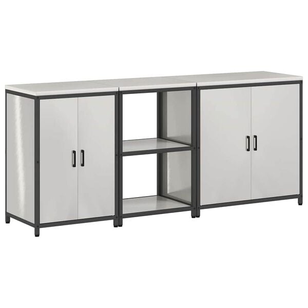 vidaXL Aufbewahrungsset f&uuml;r die K&uuml;che mit Regal 3 pcs Silber Edelstahl