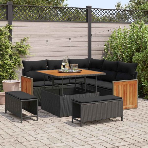 vidaXL Gartensofa-set mit Kissen 8 pcs Schwarz