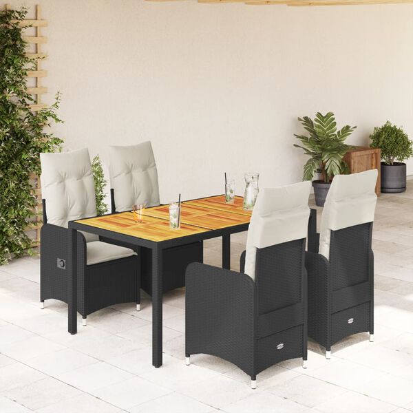 vidaXL 5-tlg. Garten-Bistro-Set mit Kissen Schwarz Poly Rattan