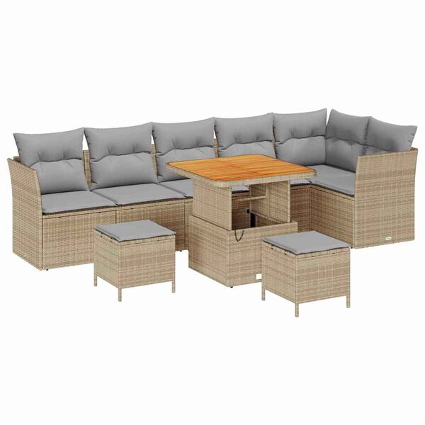 vidaXL Garten-Sofa-Set 9 pcs Beige und Hellgrau 80 x 80 x 71 cm