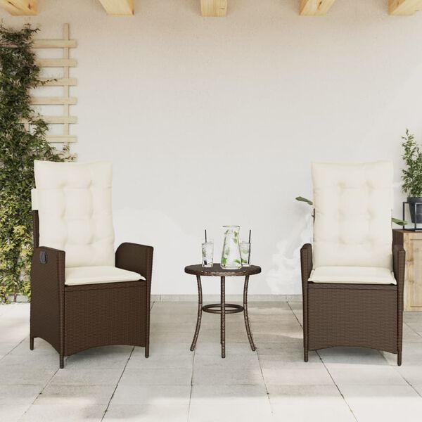 vidaXL 3-tlg. Bistro-Set mit Kissen Braun Poly Rattan