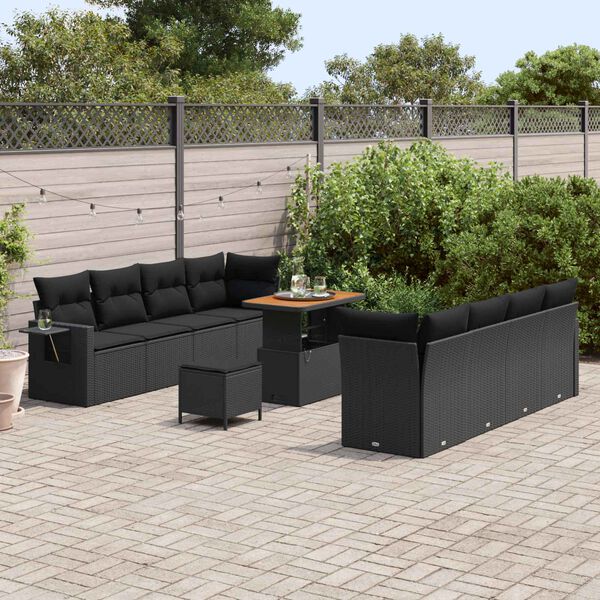 vidaXL Gartensofa-set mit Kissen 11 pcs Schwarz Poly-Rattan