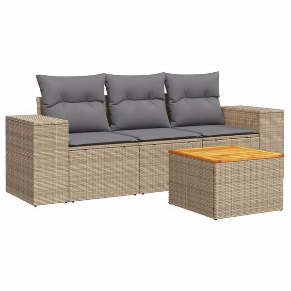 vidaXL 4-tlg. Garten-Sofagarnitur mit Kissen Beige Poly Rattan