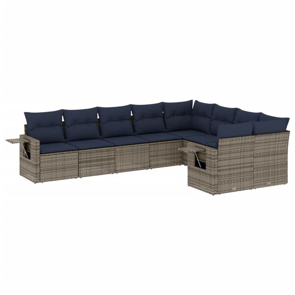 vidaXL 9-teiliges Gartensofa-Set mit Kissen, grau, Polyrattan