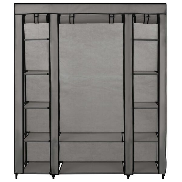 vidaXL Stoffschrank mit Fächern Kleiderstangen Grau 150x45x176cm