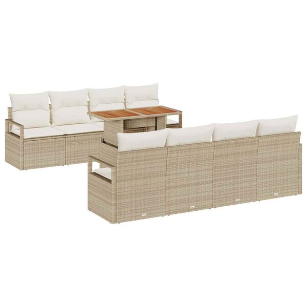 vidaXL Garten-Sofa-Set mit Kissen mit Kissen 9 pcs Beige und Creme
