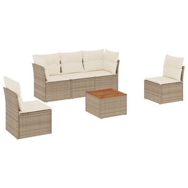vidaXL 6-tlg. Garten-Sofagarnitur mit Kissen Beige Poly Rattan