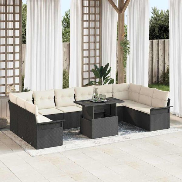 vidaXL Sofa Set mit Kissen 11 pcs Schwarz Poly-Rattan