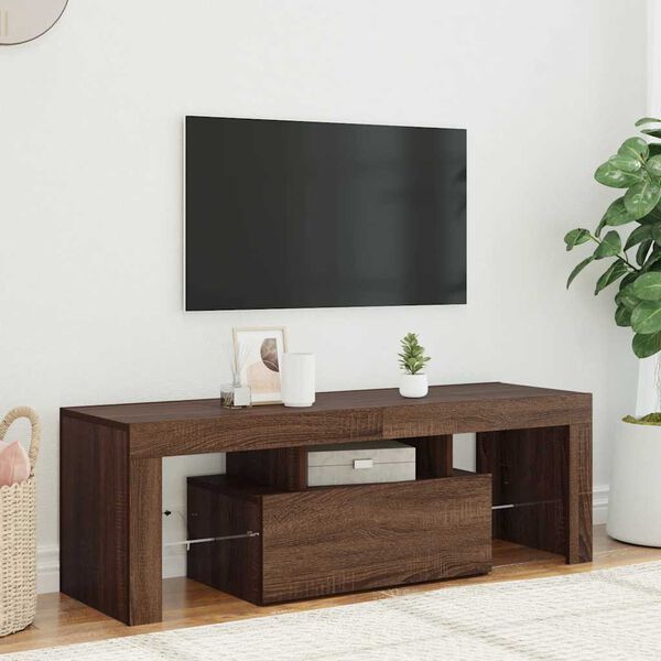 vidaXL TV-Schrank mit LED-Leuchten Braun Eichen-Optik 120x35x40 cm